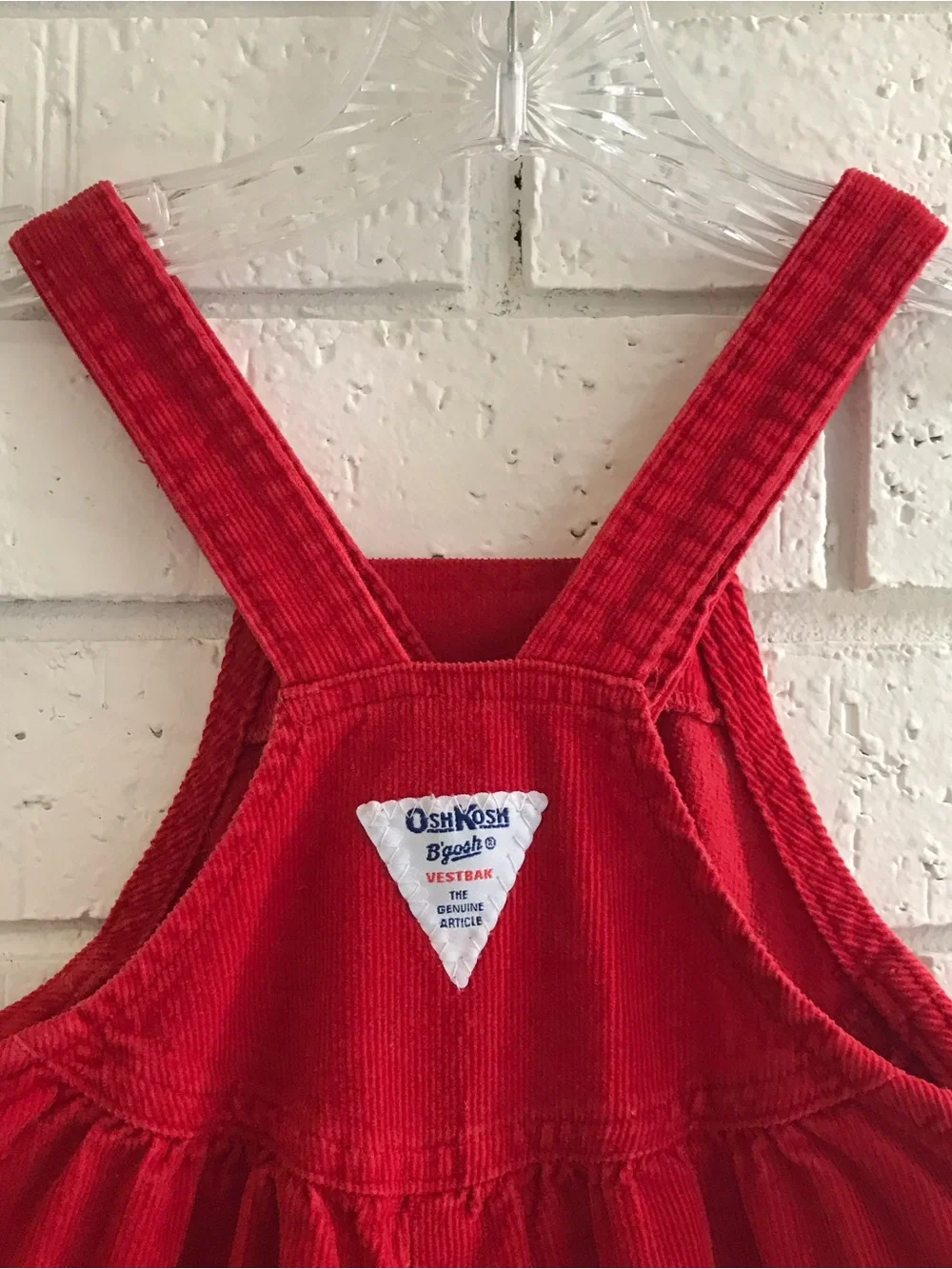 OshKosh B'gosh Red Corduroy Overalls Vestbak Floral Embroidered Vintage